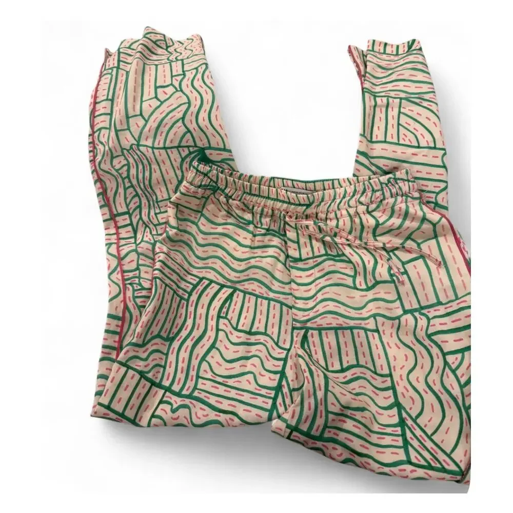 Zara Linen Blend Graffiti Print Pants size XS
